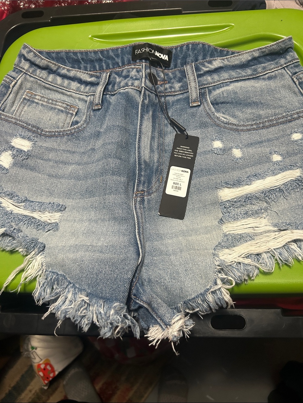 Fashion Nova Light Blue Frayed Distressed Denim Shorts